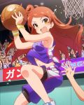  artist_request ball basketball blush brown_hair idolmaster idolmaster_million_live! long_hair midriff navel official_art one_side_up oogami_tamaki side_ponytail sports yellow_eyes 