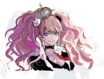  1girl blue_eyes breasts cleavage crown dangan_ronpa enoshima_junko hair_ornament meer_rowe pink_hair solo spoilers twintails wavy_hair 