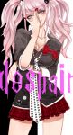  1girl blue_eyes breasts cleavage dangan_ronpa enoshima_junko etha hair_ornament long_hair nail_polish necktie pink_hair school_uniform skirt sleeves_rolled_up solo spoilers twintails 