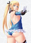  1girl ass bare_back bare_shoulders blonde_hair blue_eyes breasts dead_or_alive dead_or_alive_5 gloves highres long_hair marie_rose masato_(mk) ponytail sideboob small_breasts smile solo thighs 
