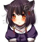  1girl animal_ears black_hair blush brown_eyes cat_ears haguro_(kantai_collection) hair_ornament kantai_collection kemonomimi_mode parted_lips personification short_hair solo tears white_background yomiron 