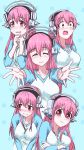  1girl :t blush breasts expressions headphones highres large_breasts long_hair nitroplus open_mouth pink_eyes pink_hair smile solo super_sonico surprised tagme tears 