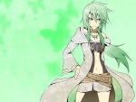  1girl bike_shorts caam_serenity_of_gusto collar duel_monster green_eyes green_hair grimro hand_on_hip jacket jewelry long_hair looking_at_viewer midriff navel smile solo yuu-gi-ou 