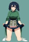  1girl black_hair blue_eyes blush breasts hyouju_issei japanese_clothes kantai_collection looking_at_viewer personification ribbon short_hair skirt smile solo souryuu_(kantai_collection) twintails 