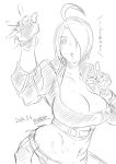  1girl ahoge angel_(kof) breasts cropped_jacket dated eroquis fingerless_gloves gloves hair_over_one_eye king_of_fighters large_breasts midriff sketch solo 