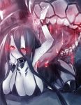  1girl battleship-symbiotic_hime black_hair breasts cleavage glowing glowing_eyes horns inayama kantai_collection large_breasts long_hair looking_at_viewer monster oni_horns pale_skin red_eyes rough shinkaisei-kan solo thighhighs 