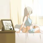  2girls bed curtains eila_ilmatar_juutilainen kisetsu long_hair lying midriff multiple_girls on_bed on_side panties picture_frame rough sanya_v_litvyak silver_hair strike_witches underwear window 