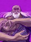  1boy floating_hair gouken hands looking_at_viewer male pose serious solo street_fighter tsukumo white_hair 