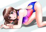  1girl all_fours brown_eyes brown_hair competition_swimsuit long_hair one-piece_swimsuit original reiji-sss swimsuit 