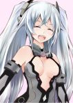  1girl bare_shoulders black_heart breasts choujigen_game_neptune cleavage closed_eyes long_hair noire open_mouth smile solo suitenjh symbol-shaped_pupils twintails white_hair 