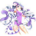  1girl bare_shoulders black_hair blue_eyes bra-cky chinese_clothes claws double_bun hair_ornament hairclip haku_(p&amp;d) long_hair multicolored_hair puzzle_&amp;_dragons simple_background tail tiger_print tiger_tail white_background white_hair 