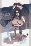  1girl backcutter black_hair boots capelet coat expressionless flower full_body hat knee_boots long_hair orange_eyes pants pants_rolled_up pixiv_fantasia pixiv_fantasia_fallen_kings standing telescope torn_clothes torn_pants tunic wavy_hair 