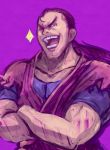 1boy crossed_arms grin hibiki_dan looking_at_viewer male smile solo sparkle street_fighter tsukumo wink 