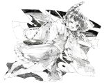  1girl armpits ascot bow detached_sleeves graphite_(medium) hair_bow hair_tubes hakurei_reimu highres long_sleeves looking_at_viewer monochrome open_mouth oshake outstretched_arm pencil_crayon_(medium) shirt skirt skirt_set smile solo star touhou traditional_media wide_sleeves wink yin_yang 