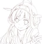  1girl ahoge bare_shoulders bust face hairband headgear kantai_collection kk-sk-ray kongou_(kantai_collection) lineart long_hair looking_at_viewer monochrome negoto nontraditional_miko personification smile solo 