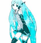  1girl aqua_eyes aqua_hair detached_sleeves expressionless hatsune_miku headphones heart iko_(i-my-16) long_hair looking_at_viewer necktie skirt solo thighhighs twintails vocaloid white_background 