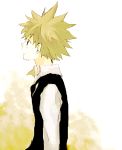  1boy blonde_hair character_request iko_(i-my-16) male profile shirt solo spiky_hair standing tears vest 