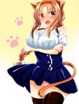  1girl animal_ears bowling-corocoro braid brown_eyes brown_hair cat_ears cat_tail d-frag! hairband long_hair open_mouth panties solo tail takao_(d-frag!) tears thighhighs underwear 