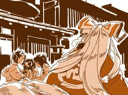  bow comic crowd fujiwara_no_mokou hair_bow mitsumoto_jouji silent_comic touhou town 