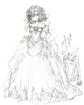  1girl dress flower formal frills graphite_(medium) hair_flower hair_ornament kill_la_kill living_clothes marumusikoya matoi_ryuuko senketsu short_hair sketch traditional_media translation_request veil wedding_dress 