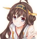  1girl ahoge bare_shoulders blush brown_hair bust colored face hairband headgear kantai_collection kk-sk-ray kongou_(kantai_collection) long_hair looking_at_viewer negoto nontraditional_miko personification smile solo 