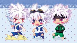  3boys blue_hair blush_stickers gloves goalkeeper goggles goggles_on_head hakuryuu_(inazuma_eleven) headband heart ibuki_munemasa inazuma_eleven_(series) inazuma_eleven_go inazuma_eleven_go_chrono_stone inazuma_eleven_go_galaxy lightning_bolt long_hair male multicolored_hair multiple_boys nalse open_mouth ponytail red_eyes saryuu_evan shinsei_inazuma_japan soccer_uniform two-tone_hair violet_eyes white_hair 