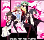  6+girls arms_up black_legwear blonde_hair blush bow breasts brown_hair candy_pop_nightmare character_request chibi closed_eyes copyright_name glasses green_hair hair_bow hands_in_lap himekawa_makina hys-d kokonoe_alice long_hair looking_at_viewer multiple_girls open_mouth pantyhose short_hair smile thighhighs 