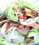  1girl barefoot blonde_hair chinese_clothes emam_0201 green_eyes hanfu long_hair meimei_(p&amp;d) off_shoulder puzzle_&amp;_dragons snake solo turtle_shell 