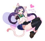  1girl animal_ears ankle_cuffs black_legwear blush breasts cat_ears cat_paws cat_tail green_eyes gwayo heart korean large_breasts loafers long_hair looking_at_viewer love_live!_school_idol_project maid_apron maid_headdress open_mouth panties pantyshot paws pleated_skirt purple_hair shoes skirt smile solo tail thighhighs toujou_nozomi twintails underwear 