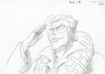  1boy color_trace glasses graphite_(medium) highres jewelry key_frame kill_la_kill official_art partially_colored production_art promotional_art ring salute sketch takarada_kaneo traditional_media trigger_(company) 