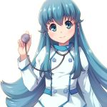  1girl blue_eyes blue_hair happinesscharge_precure! highres long_hair looking_at_viewer precure sayousuke shirayuki_hime simple_background smile solo stethoscope white_background 