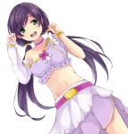  1girl artist_request blush choker green_eyes long_hair love_live!_school_idol_project low_twintails midriff navel open_mouth purple_hair skirt smile solo source_request toujou_nozomi twintails white_background 