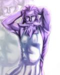  1boy apron armpits beard ebi_193 facial_hair hands_on_own_head looking_at_viewer manly muscle mustache naked_apron pointy_ears solo touhou unzan zoom_layer 