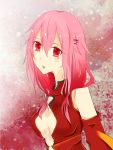  1girl bare_shoulders breasts center_opening cleavage detached_sleeves guilty_crown hair_ornament hairclip highres long_hair looking_at_viewer open_mouth pink_hair red_eyes solo twintails yuzuriha_inori 