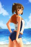  1girl brown_eyes brown_hair dominico highres i-401_(kantai_collection) kantai_collection personification ponytail school_swimsuit short_hair short_ponytail swimsuit 