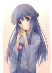  1girl akatsuki_(log_horizon) blush flower hair_down japanese_clothes kimono lambchoperman log_horizon long_hair purple_hair smile solo star violet_eyes 