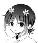  1boy bust face flower hair_flower hair_ornament inazuma_eleven_(series) inazuma_eleven_go looking_at_viewer lowres male monochrome nalse short_hair shuu_(inazuma_eleven) simple_background smile solo white_background 