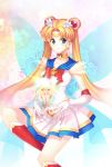  1girl bishoujo_senshi_sailor_moon blonde_hair blue_eyes boots bow brooch choker double_bun earrings elbow_gloves gloves hair_ornament hairpin inanna123 jewelry knee_boots long_hair magical_girl pleated_skirt ribbon sailor_collar sailor_moon skirt smile solo super_sailor_moon tiara tsukino_usagi twintails white_gloves 