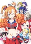  ayase_eli bare_shoulders black_hair blonde_hair blue_eyes blue_hair blush bow breasts brown_hair cheerleader cleavage echizen_(hvcv) hair_bow highres hoshizora_rin koizumi_hanayo kousaka_honoka long_hair love_live!_school_idol_project midriff minami_kotori multiple_girls navel nishikino_maki open_mouth orange_hair pom_poms ponytail redhead short_hair side_ponytail skirt smile sonoda_umi toujou_nozomi twintails yazawa_nico 