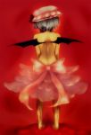  1girl back bat_wings blood blue_hair bow co_(eselisapyon) from_behind highres mob_cap remilia_scarlet short_hair skirt solo topless touhou wings 