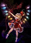  1girl ascot blonde_hair flandre_scarlet hat kiiroink laevatein long_hair open_mouth red_eyes side_ponytail solo touhou 