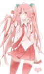  1girl ahoge blush hatsune_miku hiro_(hirohiro31) long_hair pink_eyes pink_hair sakura_miku solo thighhighs twintails vocaloid 