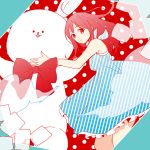  1girl dress kitashirakawa_tamako long_hair momose_(oqo) monochrome oversized_object spot_color stuffed_animal stuffed_bunny stuffed_toy tamako_market 