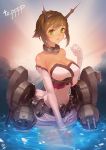  1girl bare_shoulders breasts bridal_gauntlets brown_hair cleavage elbow_gloves gloves green_eyes highres instant-ip kantai_collection large_breasts mutsu_(kantai_collection) short_hair solo white_gloves 