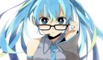  1girl aqua_eyes aqua_hair bespectacled detached_sleeves glasses hatsune_miku headset long_hair solo tamaoka_kagari twintails vocaloid 