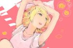  1girl blonde_hair expressionless hairband iko_(i-my-16) kagamine_rin looking_away lying open_mouth short_hair solo 