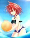  1girl breasts hasai_(mekkan) open_fly red_eyes redhead short_hair short_shorts shorts solo swimsuit unzipped yuu-gi-ou 