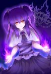  1girl absurdres akkii_(meragold) chandelure fire highres long_hair looking_at_viewer personification pokemon pokemon_(game) pokemon_bw purple_hair smile solo yellow_eyes 