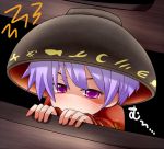  1girl blush bowl box hat hatomizu_(issunya) highres in_box in_container looking_at_viewer minigirl purple_hair solo sukuna_shinmyoumaru tears touhou violet_eyes 