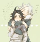  2boys blue_hair eyebrows fubuki_shirou height_difference hug hug_from_behind iko_(i-my-16) inazuma_eleven inazuma_eleven_(series) male multiple_boys silver_hair yukimura_hyouga 